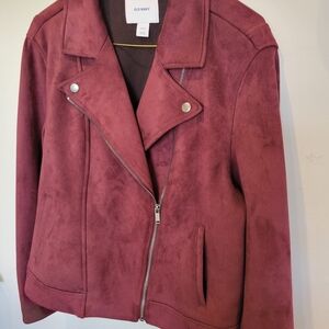Womans  Stylish Old Navy Faux Suede Zippered Jacket Burgandy Large Petite